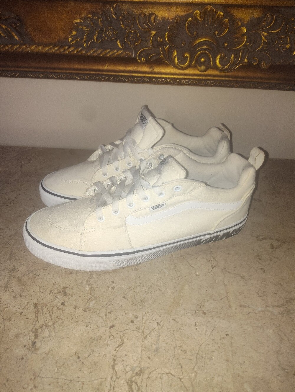Vans Low-Top Skate Sneakers in Cream and White